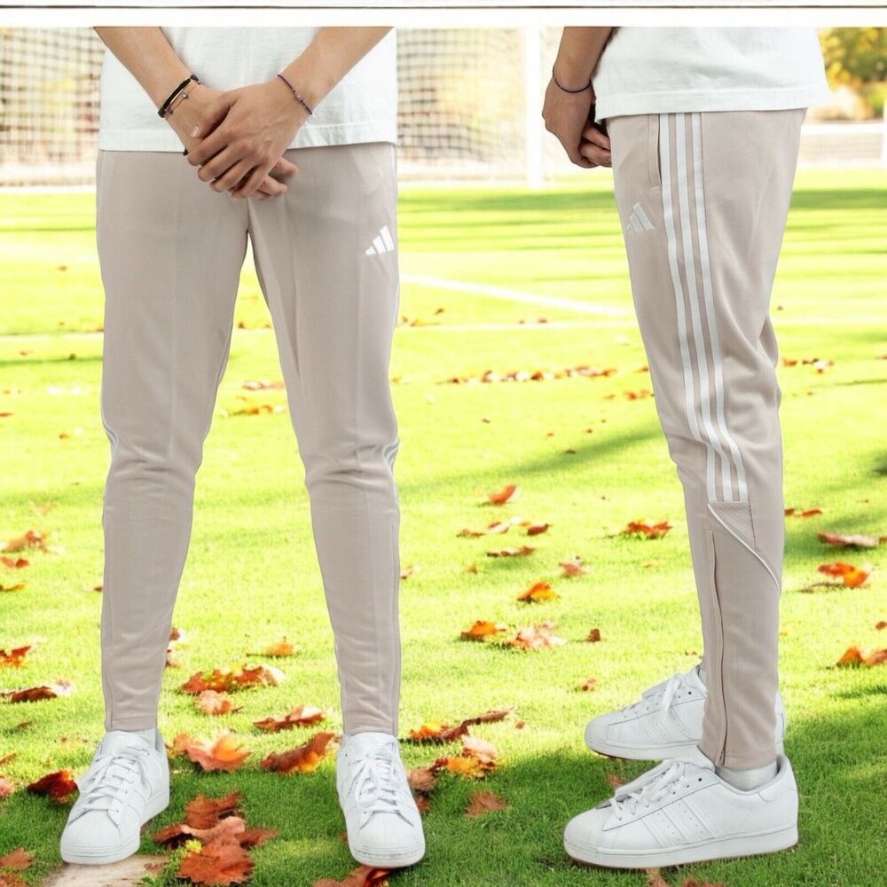 adidas Men's Beige Sweatpants with White Stripes